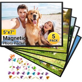 Magnetic Picture Frames for Refrigerator, 5x7 Magnetic Photo Frames 5 Pack, Reusable Strong Magnet Photo Sleeves for Locker, Office Cabinet & Home Decor,Black in Kuwait