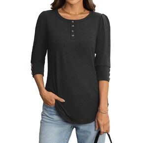 TICTICMIMI Womens Henley 3/4 Sleeve Blouses Puff Elbow Length Tops Casual Dressy Tunic Outfit 2026 Spring Summer Clothes in Saudi Arabia