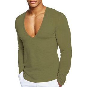 Men's Deep V Neck T-Shirts Long Sleeve Thermal Undershirt Stretch Underwear Muscle Fit Low Cut Workout Slim Fit Top in Saudi Arabia