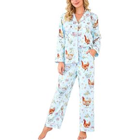Women's 2 Piece Chicken Pajamas Set Cute Floral Funny Chicken Pjs Pants Long Sleeve Button Down Loungewear Set in Saudi Arabia