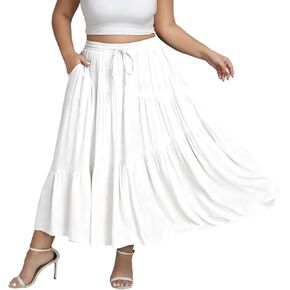 Women's Plus Size Maxi Skirt High Waisted Ruffle Tiered A Line Flowy Long Maxi Skirt with Pockets in Saudi Arabia