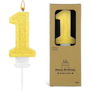 BEAN LIEVE Birthday Candles 2.76 Inch Large Number Candles with Yellow Glitter, Dazzling Sequins Cake Toppers for Adult Birthday Party, Baby Birthday, Yellow Themed Party Decorations (Number 1) in Saudi Arabia