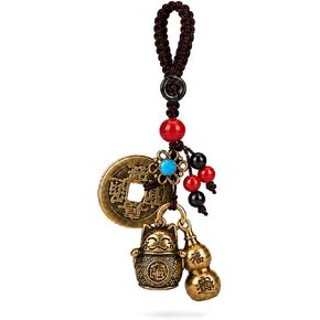 Feng Shui Brass Maneki Neko Lucky Cat Keychain with Lucky Coins & Tassel, Good Luck Charm for Bag Car Pendant Gift in Saudi Arabia