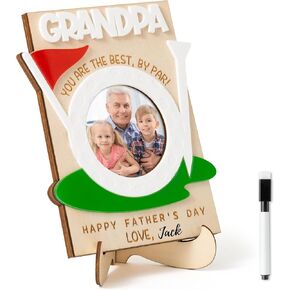 Father's Day Wooden Picture Frame - DIY Golf Magnetic Fridge Holder with Pen, The Best By Par Home Photo Tabletop Decor, Golfing Art Craft Project Decoration Supplies Papa Gifts (Grandpa) in Saudi Arabia