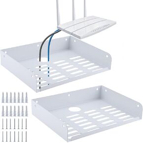 Metal Floating Shelf 12 x 8 Inch, Wall Mounted Shelf with Lip, Cable Hole & Ventilation Slots for WiFi Router, TV Box, DVD Player in Saudi Arabia