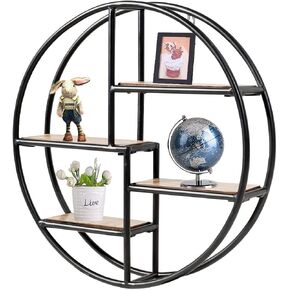 FANTASK Round Wall Shelf, 4-Tier Wood Floating Decorative Shelf w/Metal Structure, Circle Décor Shelf for Office Bedroom Kitchen Study Living Room in Saudi Arabia