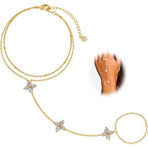 Gold Hand Chain Bracelet for Women :14K Gold Plated Dainty Finger Ring Bracelet Adjustable,Trendy Stack Cuban Link Hand Chain,Jewelry Gifts for Womens in Saudi Arabia