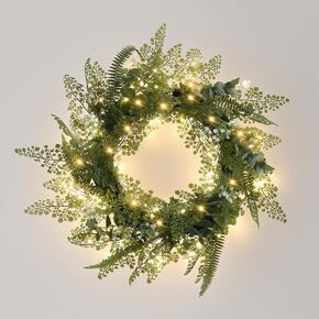 24''Fern Wreath for Front Door - Artificial Greenery All Seasons Wreath Fake Hanging Ferns Plants for Wedding Centerpieces Table Front Door Decoration, with LED Warm Lights in Saudi Arabia