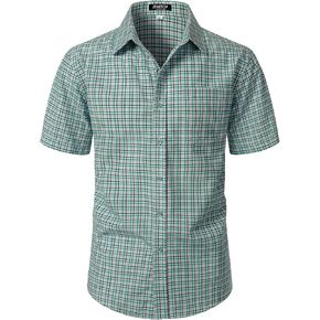 JEMITOP Mens Lightweight Slim Fit Short Sleeve Button Down Shirt Business Casual Plaid Dress Shirts with Pocket in Saudi Arabia