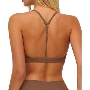 Comper V Neck Bra Adjustable Straps Padded Bralettes Everyday Basic Bras Low Impact Spaghetti Thin Strap Top in Saudi Arabia