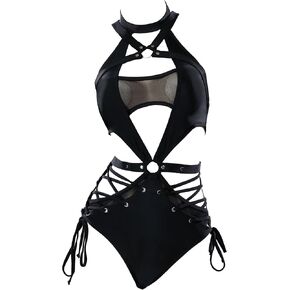 MEOWCOS Women One Piece Swimsuits Functional Style Gothic Bathing Suit Hollowed Swimwear in Kuwait