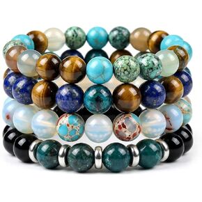 4Pcs Natural Stone Beaded Stretch Bracelet, Handmade Unisex Crystal Bracelets for Anxiety Relief, Luck and Prosperity，Birthday Healing Jewelry Gifts in Kuwait