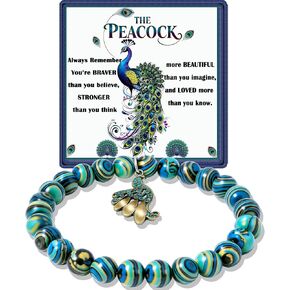 Natural Stone Beads Peacock Bracelet for Women, Azurmalachite Healing Bracelet, Inspirational Gifts for Peacock Lovers, Exquisite Jewelry Gift for Birthday Christmas Mother's Day Mom Wife Best Friend Daughter Sister Niece in Saudi Arabia