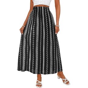 Herou Women A Line Skirt Boho Mesh Maxi Skirts High Waist Striped Embroidery-Like Pattern Long Skirts with Underneath in Saudi Arabia