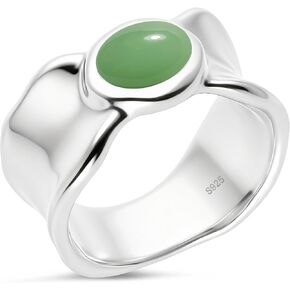 Oval Stone Wide Band Ring,Plain Sterling Silver Irregular Edge Natural Real Genuine Crystal Quartz Gemstone Solitaire Chunky Statment Ring Jewelry for Women Her in Saudi Arabia