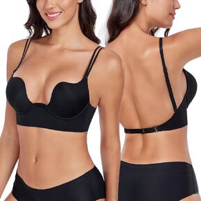 Women's Deep U-Plunge Backless Push Up Bra U Neck Low Back Underwire Supportive Padded Bra in Saudi Arabia