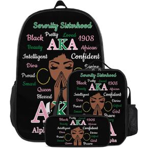 Sorority Life 3-Piece Set 17" Laptop Backpack Insulated Lunch Bag Pouch Lightweight 600D Oxford (AKA, One Size) in Saudi Arabia