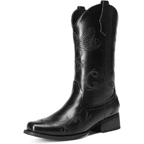DREAM PAIRS Women's Cowboy Boots Mid Calf Cowgirl Boots Embroidery Stitched Square Toe Western Boots in Saudi Arabia