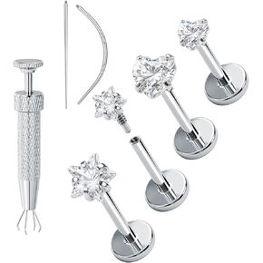 Aumeo 18G Titanium Flat Back Studs Earrings for Tragus Cartilage Piercing Jewelry, Internally Threaded Cartilage Earrings 6/8mm Bar Length in Saudi Arabia