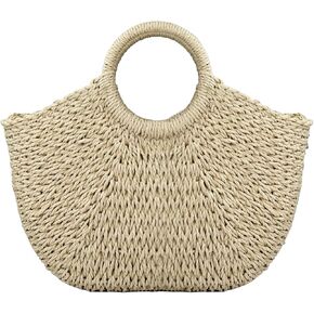 Straw Tote Bag for Women,Large Handwoven Straw Purse with Top Handle & Shoulder Strap, Drawstring Closure Summer Purse Casual Beach Bag for Vacation & Daily Use in Saudi Arabia