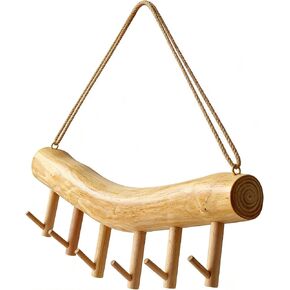 15.7-Inch Rustic Wood Wall Hanging Jewelry Organizer - Handmade Natural Wood Logs Branch Decor with 6 Hooks for Necklace, Earring, Bracelet Storage - Farmhouse, Cabin, Bathroom Home Décor in Saudi Arabia