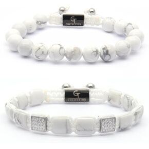 GT collection - 2 PIECE SET - Men's WHITE HOWLITE Single Bead Bracelet And Flatbead Bracelet in Saudi Arabia