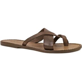 Women's Leather Thong Sandals Handmade in Italy in mud Cuir Leather in Saudi Arabia