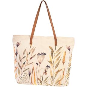 COTT N CURLS Verdant Floral Tote Bag for Women - 26x20 Flower Purses for Women, Watercolor Printed Canvas and Leather, Casual Summer Purse, Summer Handbags, Cute Gifts for Mom, Sister, Friend, Aunt in Saudi Arabia
