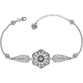 Filigranist 925 Sterling Silver Handcrafted Filigree Art Daisy, Clover, Lotus, Lily Flower Design Woman Adjustable Link Bracelet in Saudi Arabia