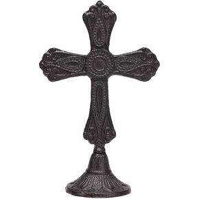 BRASSTAR Cast Iron Circular Base Cross Decoration Rustic Antique Metal Cross Farmhouse Home Wall Hanging Decoration TQGJPT580 in Kuwait