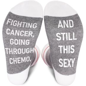 Fighting Cancer Socks-Funny Gray Crew Socks with Chemo Encouragement Message, Cancer Warrior Gift for Women Men, Supportive Birthday Christmas Mother’s Day Father’s Day(091) in Saudi Arabia