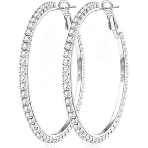 2mm Large Rhinestone Hoop Earrings 925 Sterling Silver Post Big Cubic Zirconia Hoop Earrings for Women 14K Gold Plated Hypoallergenic Lightweight 30mm/40mm/50mm/60mm in Saudi Arabia