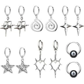 6 أزواج من الأقراط القوطية Y2K سبايك ستار هوب، Y2K Emo Punk Grunge Goth Earring Hoops، مجموعة مجوهرات الغضروف أقراط للنساء والرجال in Kuwait