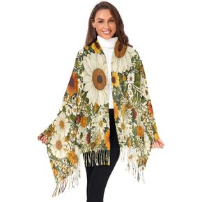 Women Scarf Soft Silky Thin Pashmina Shawl Wrap with Tassels Sunflowers Beautiful Print 86.6×30.71 in in Saudi Arabia