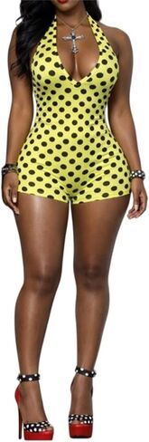 cu4eve Sexy Club Outfits For Women Polka Dot Halter Romper Going Out Summer Sleeveless Bodycon One Piece Short Jumpsuits in Saudi Arabia