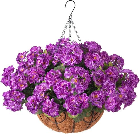 INSPRING Geraniums Artificial Flowers Hanging Basket for Outdoors Outside Spring Decoration, 8 Bundles Silk Flowers Fake Plants Look Real UV Resistant for Porch Home Patio Balcony Yard, Red in Saudi Arabia