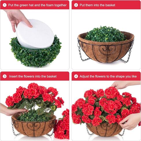 INSPRING Geraniums Artificial Flowers Hanging Basket for Outdoors Outside Spring Decoration, 8 Bundles Silk Flowers Fake Plants Look Real UV Resistant for Porch Home Patio Balcony Yard, Red in Saudi Arabia