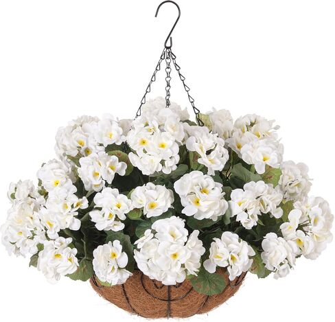 INSPRING Geraniums Artificial Flowers Hanging Basket for Outdoors Outside Spring Decoration, 8 Bundles Silk Flowers Fake Plants Look Real UV Resistant for Porch Home Patio Balcony Yard, Red in Saudi Arabia
