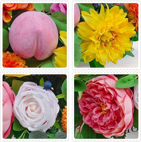 Spring Summer Centerpiece for Table with Peony, Rose & Dahlia Flowers, Peach and Berry Accents, Artificial Spring Centerpieces for Tables, Farmhouse Floral Table Decoration for Home Dining Room in Saudi Arabia