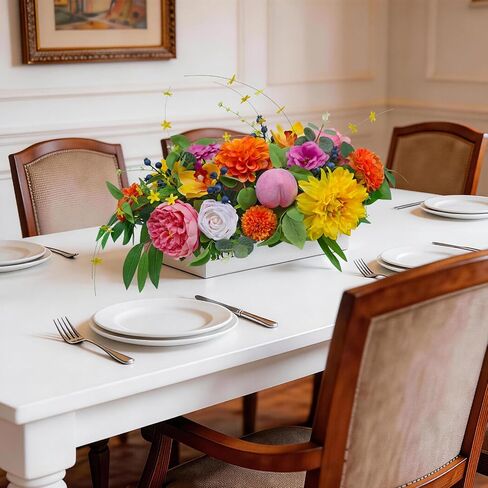 Spring Summer Centerpiece for Table with Peony, Rose & Dahlia Flowers, Peach and Berry Accents, Artificial Spring Centerpieces for Tables, Farmhouse Floral Table Decoration for Home Dining Room in Saudi Arabia
