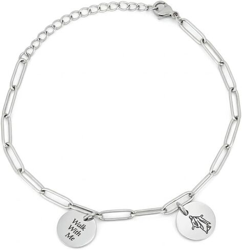 Walk With Me Stainless Steel Bracelet for Women, Faith-Inspired Adjustable Chain Bracelet with Jesus Image Charm, LDS Gift for Missionary, Baptism & Everyday Wear in Saudi Arabia