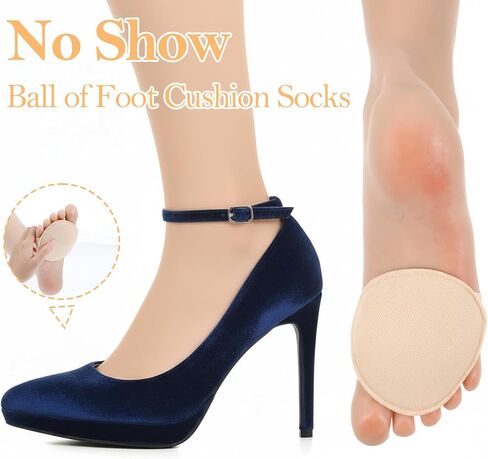 4Pairs Ball of Foot Cushion Pads Sock Women's Toe Cover Metatarsal Pads Invisible Socks with Padding Soft Forefoot Pad for Ball Reusable Toe Topper Socks Invisible Toeless Half Sock for Foot High Heel in Saudi Arabia