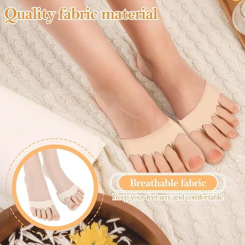 4Pairs Ball of Foot Cushion Pads Sock Women's Toe Cover Metatarsal Pads Invisible Socks with Padding Soft Forefoot Pad for Ball Reusable Toe Topper Socks Invisible Toeless Half Sock for Foot High Heel in Saudi Arabia