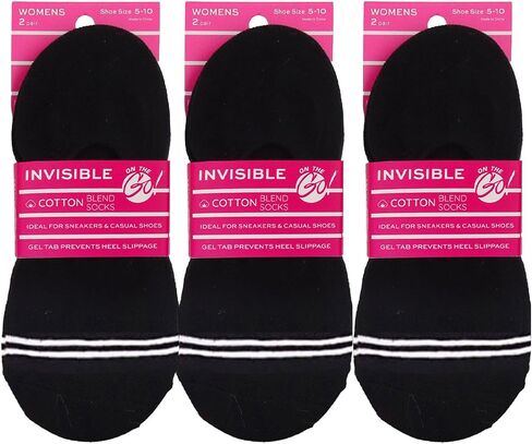 On The Go Hosiery On The Go Women's Fashion Invisible No Show Socks (6 Pair/ 3 Pack) (Black White Stripes) One Size Q-03 in Saudi Arabia