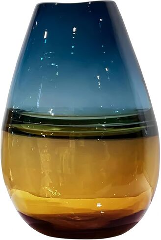 Glass Handmade Decorative Vase Ombre Centerpiece Vase with Yellow Base, Flower Vase for Home Decoration (Low vase) in Saudi Arabia