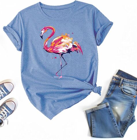Cute Animal Flamingo Print T Shirt Colorful Flamingo Shirt for Women in Kuwait
