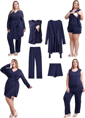 Rnxrbb 4 PCS All-Season Nursing Pajamas Robe Set for Hospital Postpartum Breastfeeding Maternity Pjs Gown Lounge Clothes in Saudi Arabia