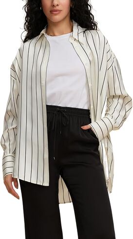 100% Silk Blouse for Women Long Sleeve V Neck Oversized Button Down Shirt Dressy Casual Collared Top Business Shirts in Kuwait