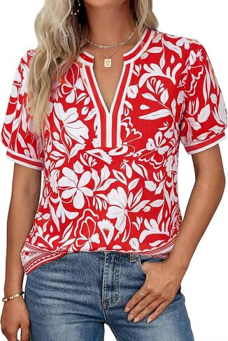 GRACE KARIN Women Boho Floral Tops, 2026 Summer V Neck Puff Short Sleeve Dressy Casual Shirts in Kuwait