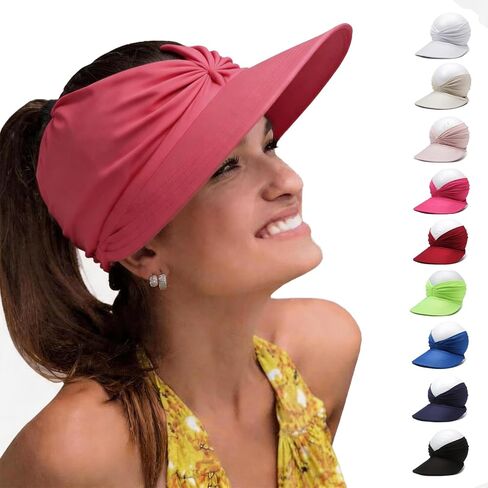 Women's UPF 50+ UV Protection Sun Visor Hat, Wide Brim Sun Visor Ponytail Hat, Lghtweight Foldable Ponytail Sports Cap in Saudi Arabia